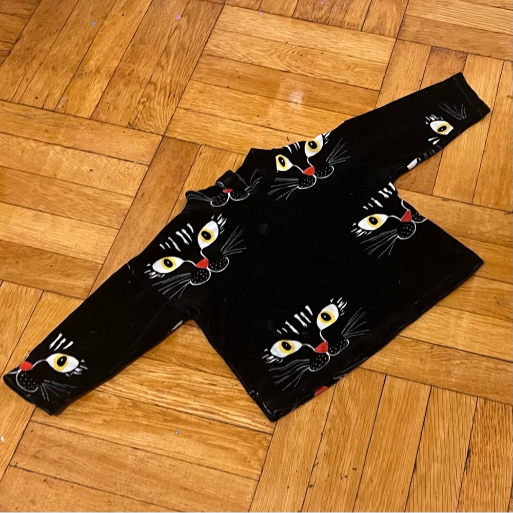 Mini Rodini Cat Face Velour Sweatshirt